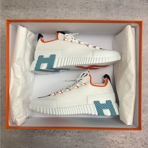 Hermes White Sneakers with Blue and Orange Accents